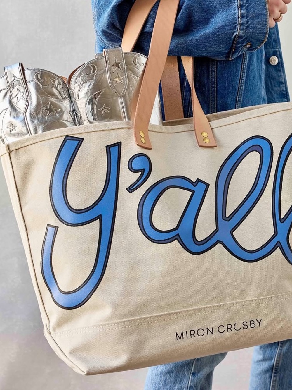Miron Crosby XL Y’all Tote Bag Cowboy Canvas Boots Western